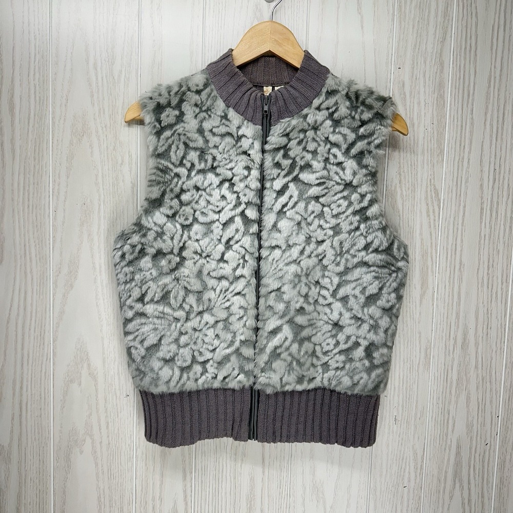 Tiara‎ Faux Fur Sweater Vest Womens Large Gray Full Zip Sleeveless Casual